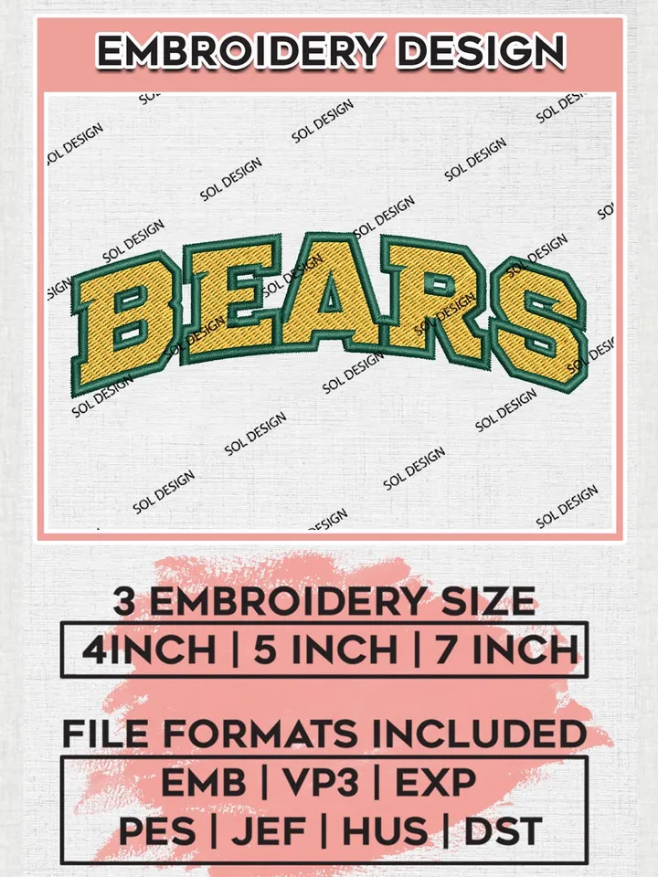 NCAA Bears College Team Wordmark Logo Embroidery Design Files, NCAA Baylor Bears Machine Embroidery, NCAA Teams, 3 sizes, NCAA Machine embroidery designs, Digital Download
