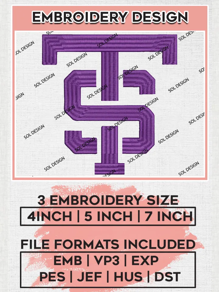 NCAA St Thomas Minnesota Tommies Team Letter Logo Embroidery Design Files, NCAA St Thomas Minnesota Tommies Machine Embroidery, NCAA Teams, Game Day, 3 sizes, NCAA Machine embroidery designs, Digital Download