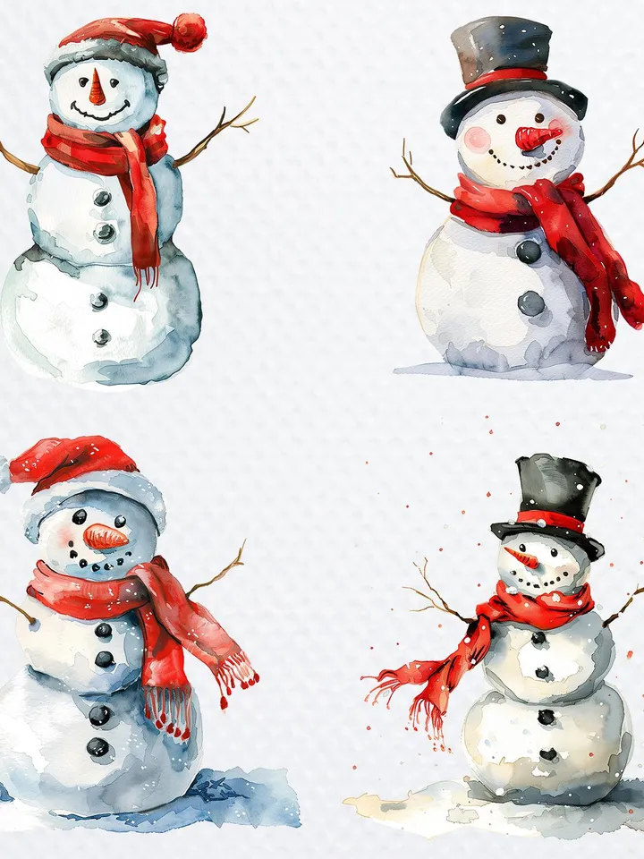 18 Winter Snowman PNG Bundle, Christmas Clipart, Printable Watercolor clip art for sublimation, High Quality PNGs, Paper craft, junk journal