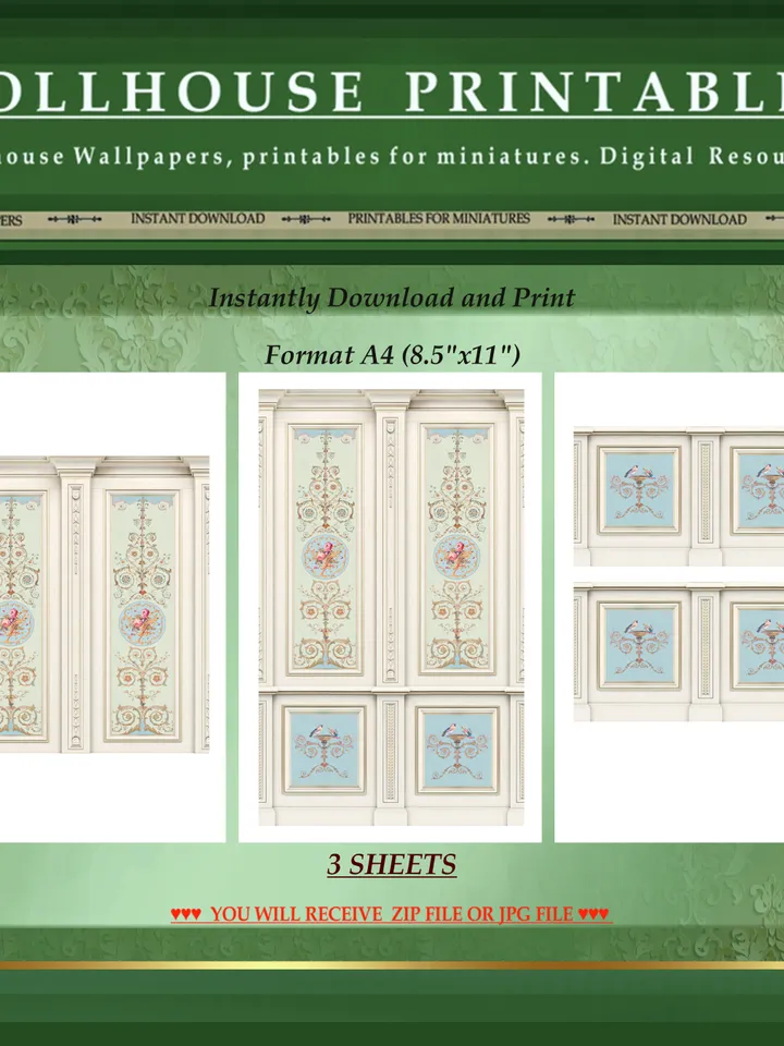 Wallpapers- Set 9 | Printables for Dollhouses and Unique Miniature Projects | Digital Downloads | in Scale 1/12th