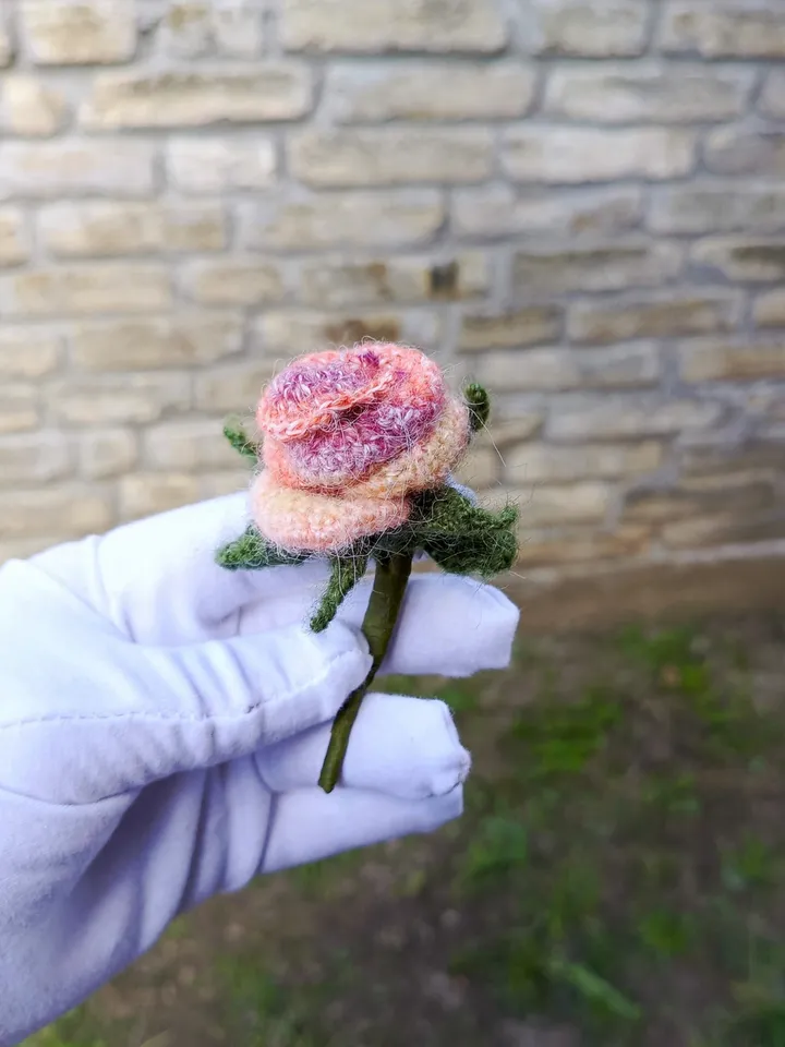 Handmade Crochet Rose Brooch in Soft Pastel Colors