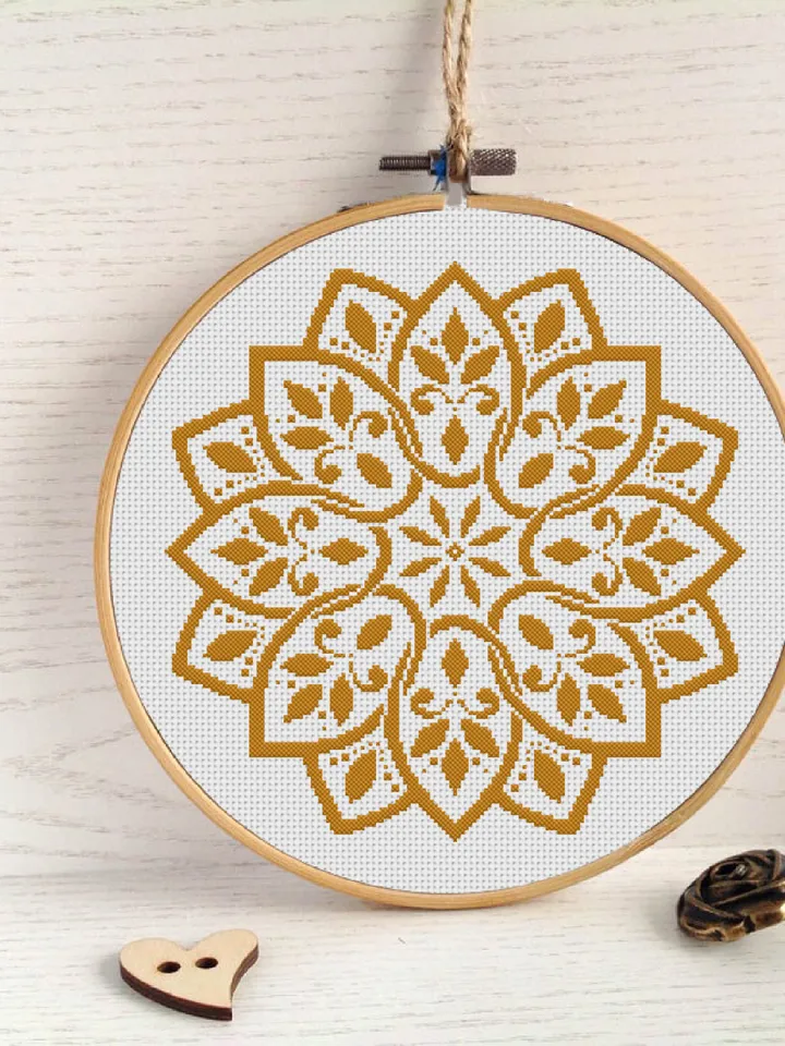Mandala cross stitch pattern download PDF Monochrome cross stitch Easy mandala digital PDF Flower mandala ornament cross stitch chart #M19