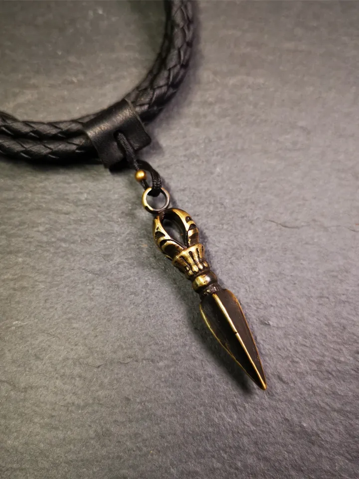 Gandhanra Handmade Tibetan Amulet Necklace,Kila(Dorje Phurba) , Trantic Buddhism Ritual Implement Pendant,Made of Brass,1.96&quot;