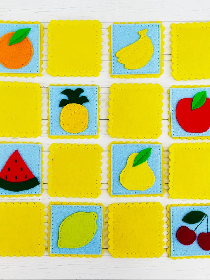 Fruit felt memory game pattern PDF, Felt matching game, Felt memory cards, Felt toy pattern, Travel Toys