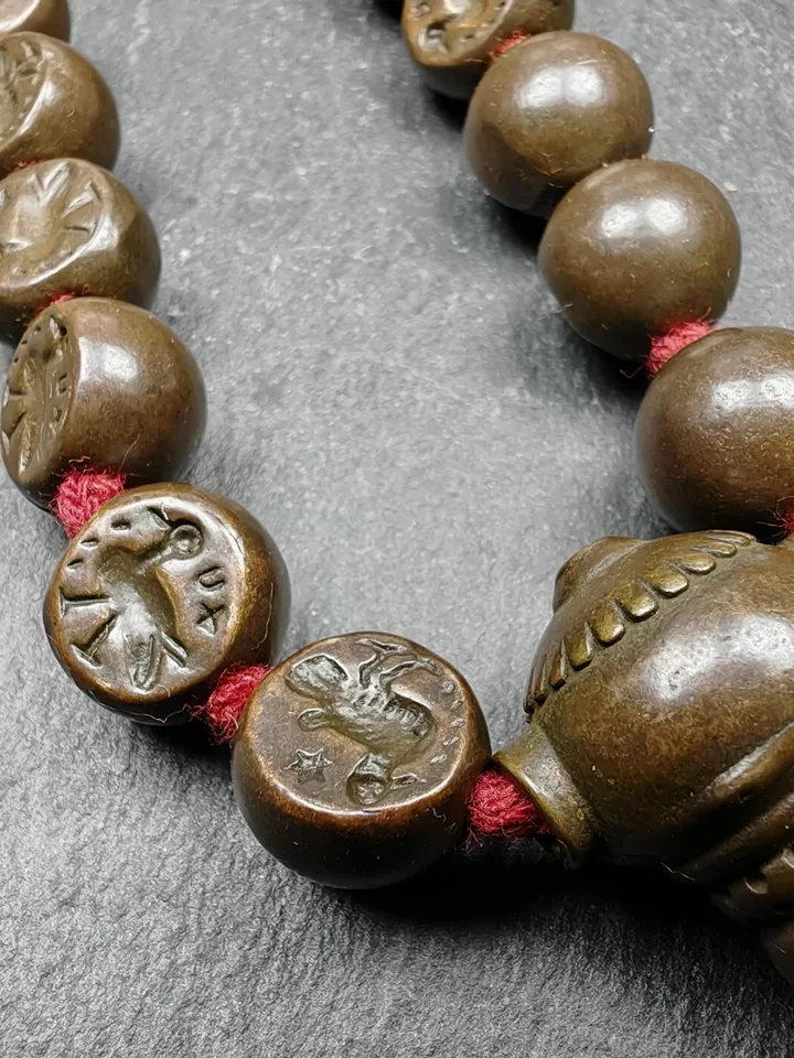 Gandhanra Antique Tibetan Handhold Wrist Mala,12mm Half Round Garuda Bird, Made of Thokcha,Lucky Rosary,Spiritual Gift