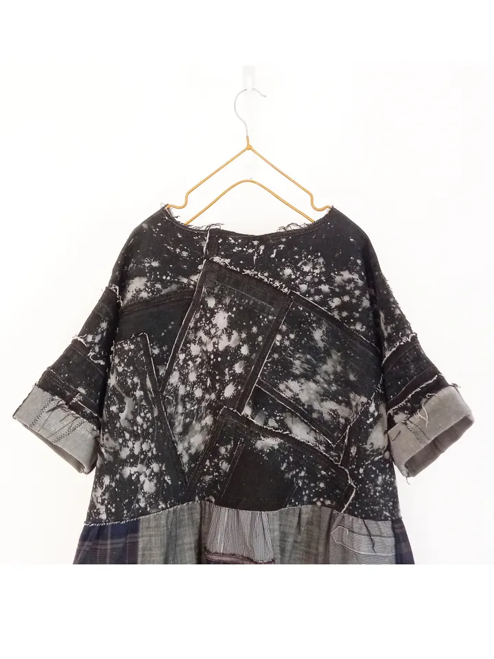 Boho black denim dress by recycled jeans and shirts