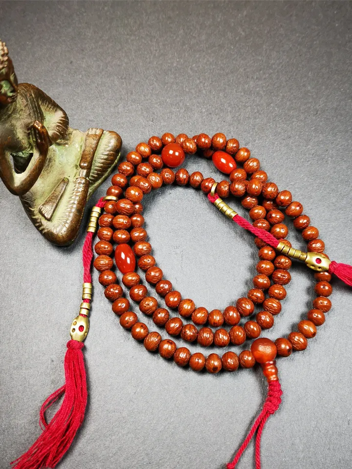 Gandhanra Old 108 Indian Jujube Beads Mala,Prayer Beads Necklace for Meditation,Diameter 0.28", Circumference 28"