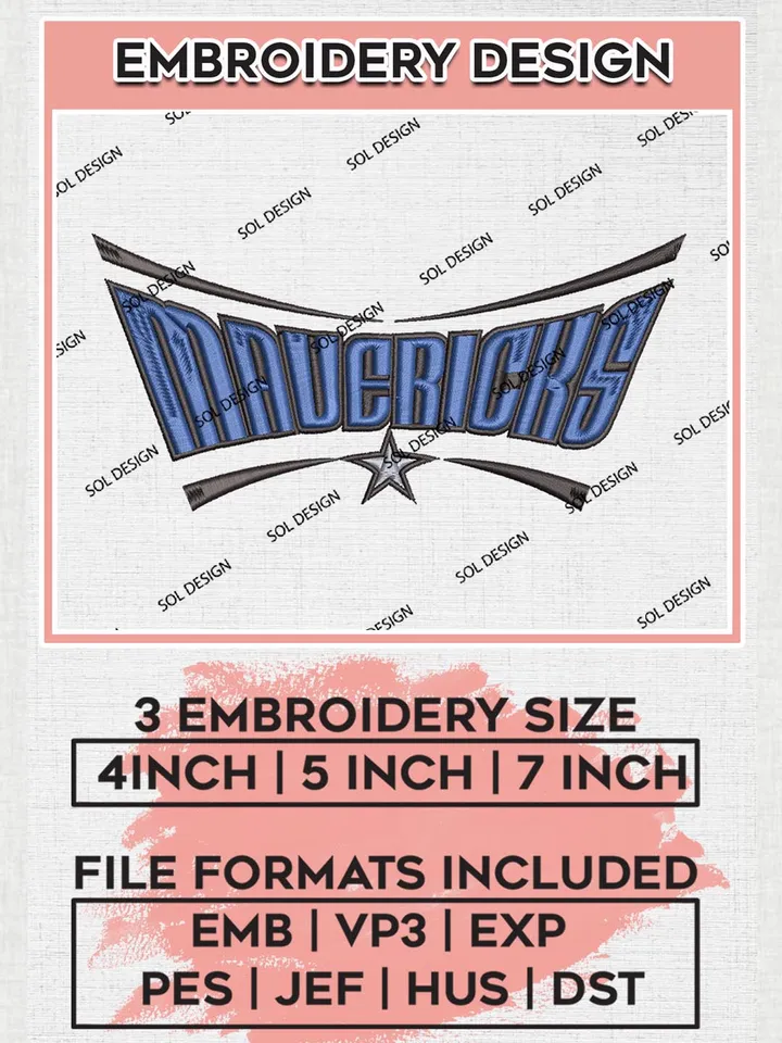 NBA Dallas Mavericks wordmark Machine Embroidery Digitals, Dallas Mavericks Embroidery Instant, Basketball Team Logo Embroidery, Digital Download