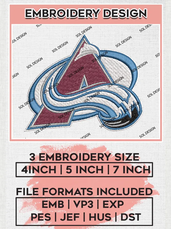 Colorado Avalanche Machine Embroidery Files, NHL Colorado Avalanche Embroidery Designs, NHL Colorado Logo, NHL Embroidery Design, Hockey Team, Digital Download