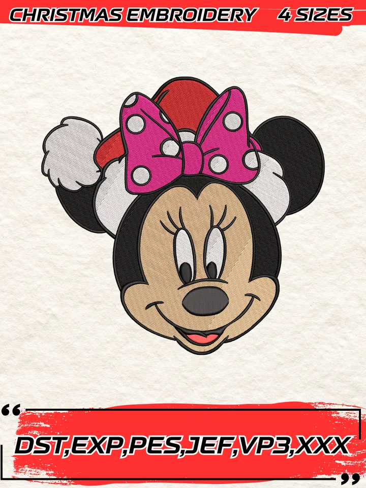 Minnie Mouse Embroidery Design,Christmas Embroidery Design,4 Sizes, Digital Download