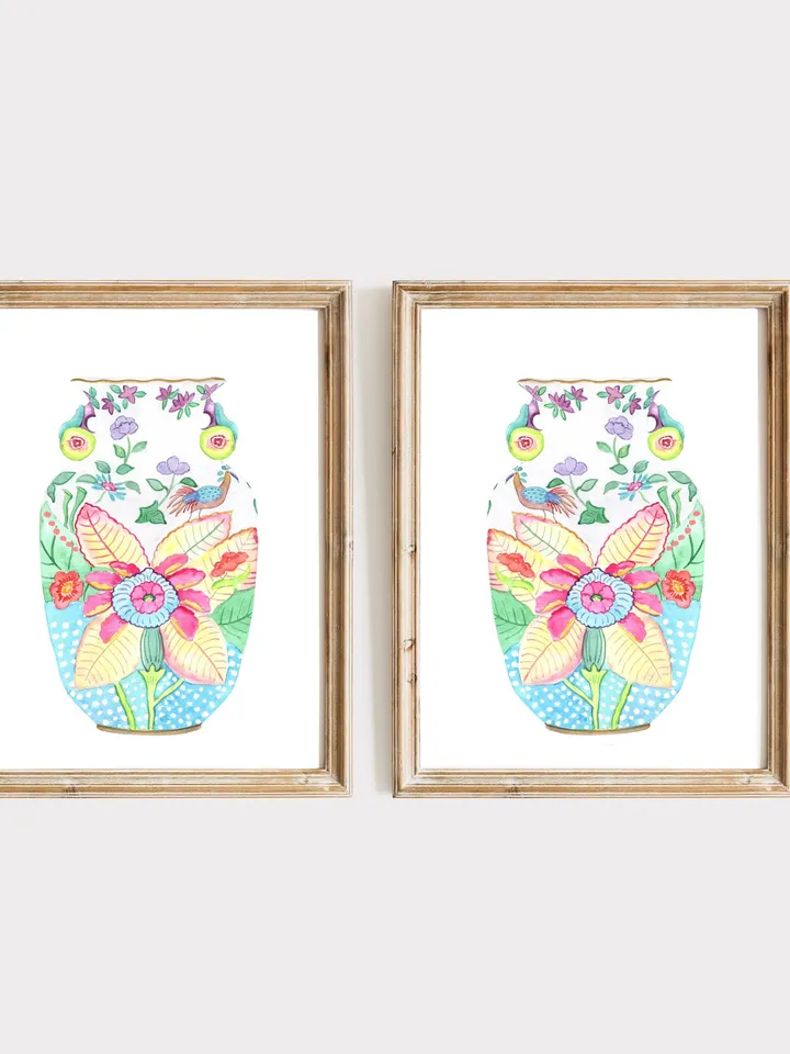 Watercolor Ginger Jar Prints Set Of 2 Chinoiserie Wall Art Print Oriental Vase Vintage Chinoiserie Asian Art Print Art For Living Room Art