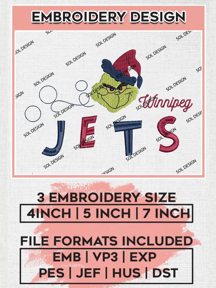 Grinch Winnipeg Jets Embroidery Designs, Grinch Christmas Embroidery Files, NHL Jets Machine Embroidery Designs, NHL Winnipeg Jets Logo, NHL Christmas Machine Embroidery Design, Digital Download