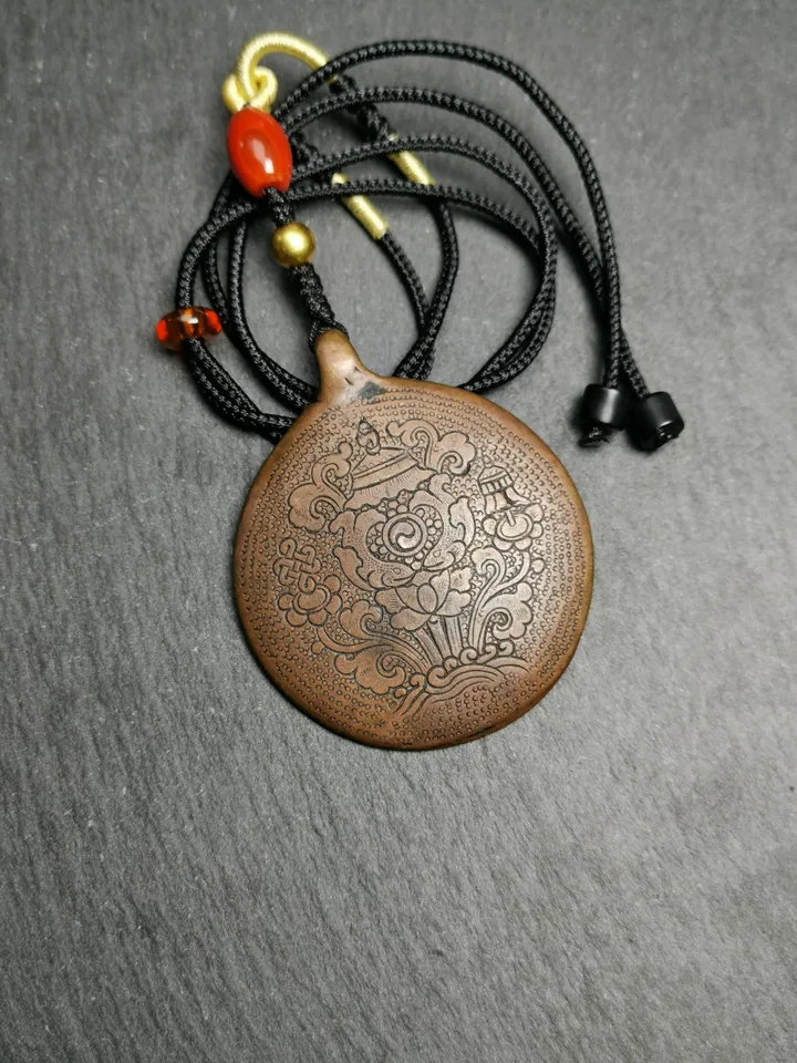 Gandhanra Vintage Tibetan Buddhist Calendar Amulet Sipaho Badge - Copper Melong Mirror Protective Charm Feng Shui Pendant,45mm