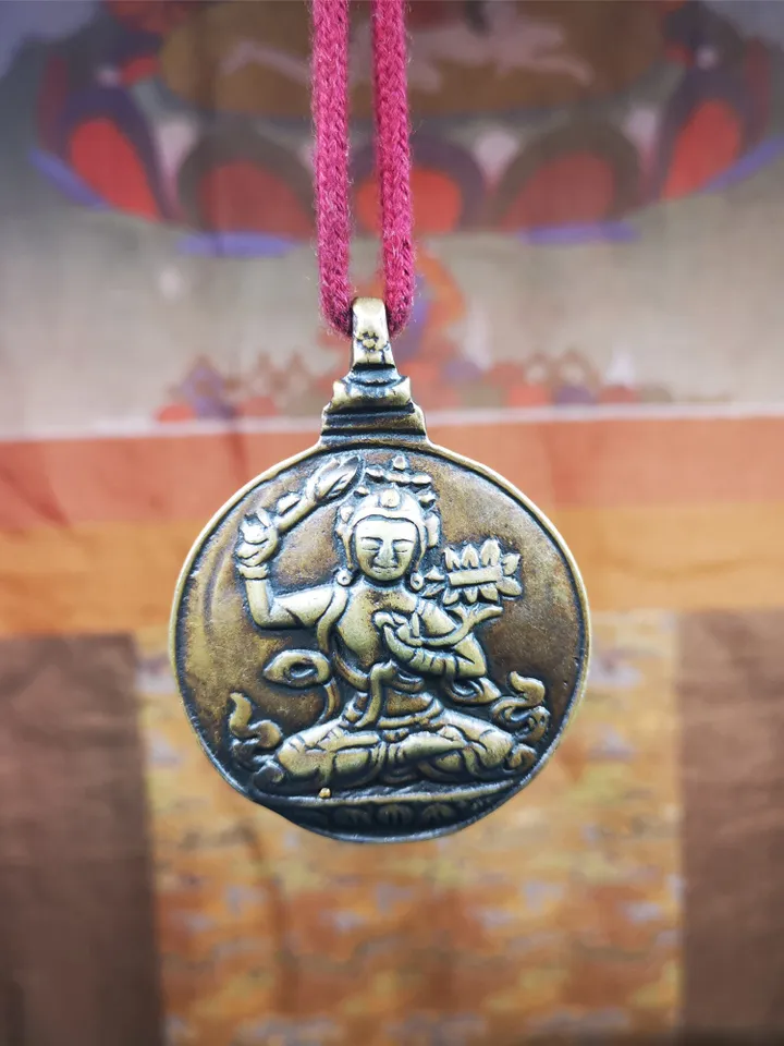 Gandhanra Vintage Tibetan Buddhist Calendar Badge,Manjusri Melong Mirror, SIPAHO Amulet(srid pa ho),Made of Brass,2.28"