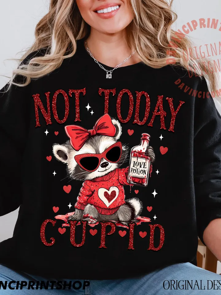 Not Today Cupid Funny Raccoon Valentines Day PNG Cute Animal Sarcastic Valentines Feral Png, Funny Valentines png, Cupid png, Sublimation