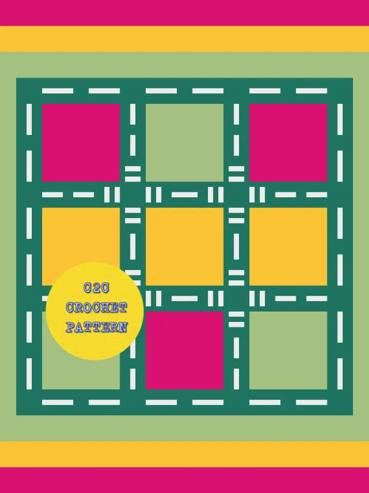 Crochet Pattern C2C Auto Road Traffic Light Counted For Crocheting Carpet Rug Afghan Plaid Blankets Digital Download PDF