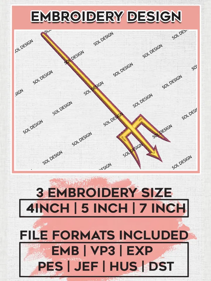 NCAA Arizona State Sun Devils Team Logo Embroidery Design Files, NCAA Arizona State Sun Devils Machine Embroidery, NCAA Teams, 3 sizes, NCAA Machine embroidery designs, Digital Download
