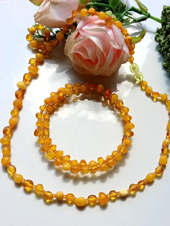 Amber Jewelry Set Baltic Amber Necklace and Bracelet Classic and Bohemian handmade Jewelry Women Honey and Matte Yellow Gemstone Beaded Jewelry