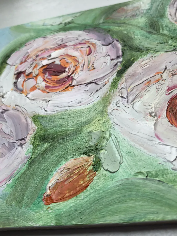 Peonies flowers original oil painting hand painted modern impasto painting wall art 6x9 inches
