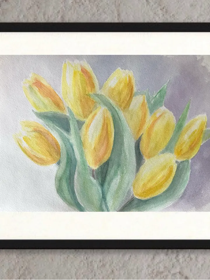 Yellow tulips painting flowers original artwork watercolour painting wall art hand painted