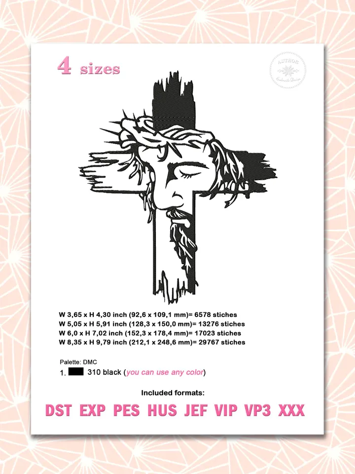 Jesus cross embroidery design Machine embroidery pattern 4 sizes, Religious embroidery files christian cross, Jesus on the cross design #R45