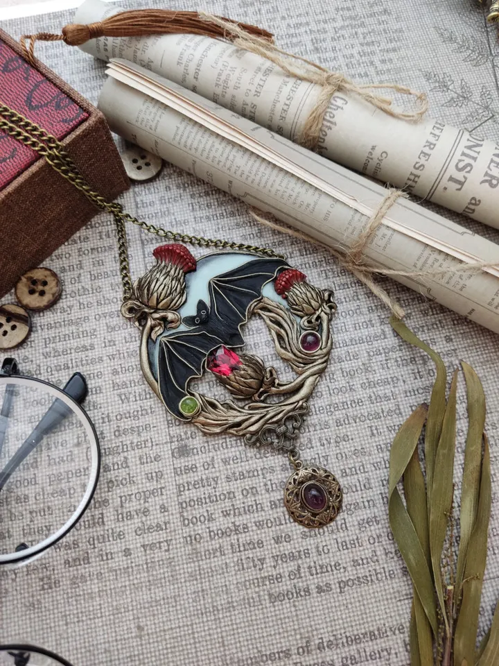Thistle necklace, Scottish Thistle, Victorian Thistle Jewelry, Thistle Jewelry, Bat