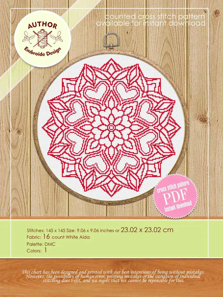 Mandala cross stitch pattern download PDF Flower mandala digital PDF Monochrome cross stitch chart Modern quick cross stitch counted #M141