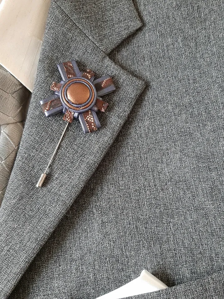 Medal men's lapel pin Leather boutonniere for him 3rd anniversary gift