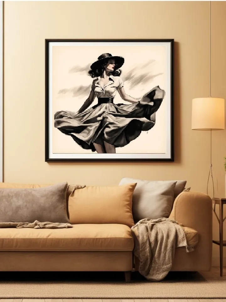 Digital Art: Girl in Hat, Wall Decor, Poster Artwork. Interior Painting