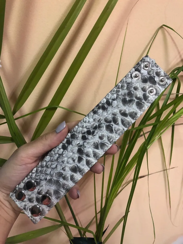 Genuine Python Skin Bracelet SnakePrint Leather Bracelet | Handmade Leather Bracelet Flat | Python Leather Bracelet Woman | Leather Bracelet