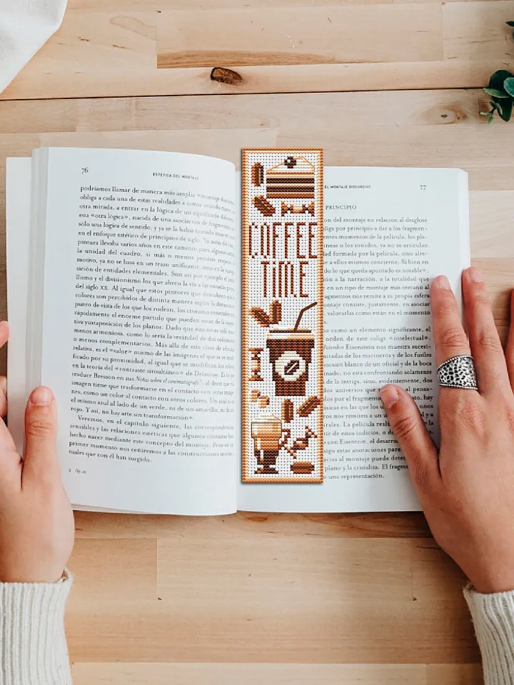 Bookmark coffee time cross stitch pattern digital PDF Handmade bookmark embroidery beginners Instant download Gift for book lover #B3