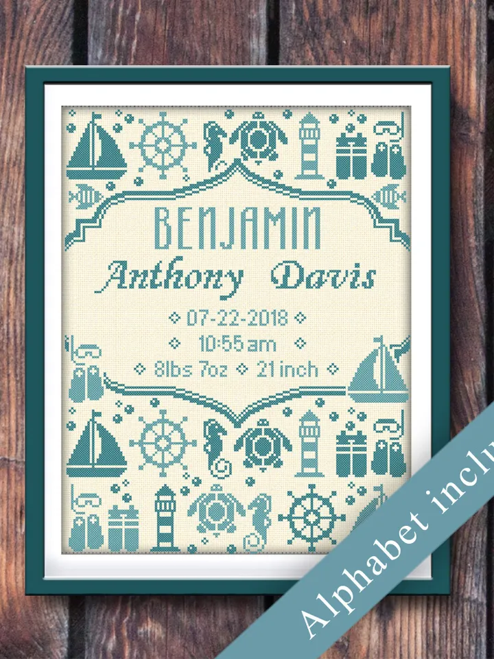 Baby Birthday cross stitch pattern. Save date. Sea cross stitch pattern.