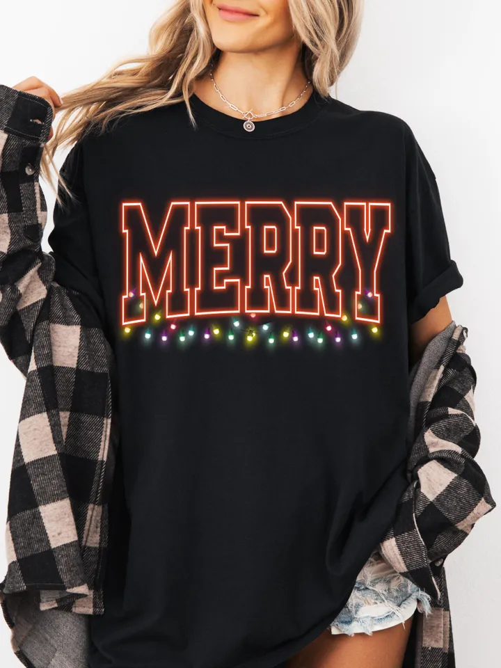 Merry Christmas embroidery Png, Merry Varsity, Neon Stars Sublimation Christmas Shirt Design, Digital Download | Neon Christmas png