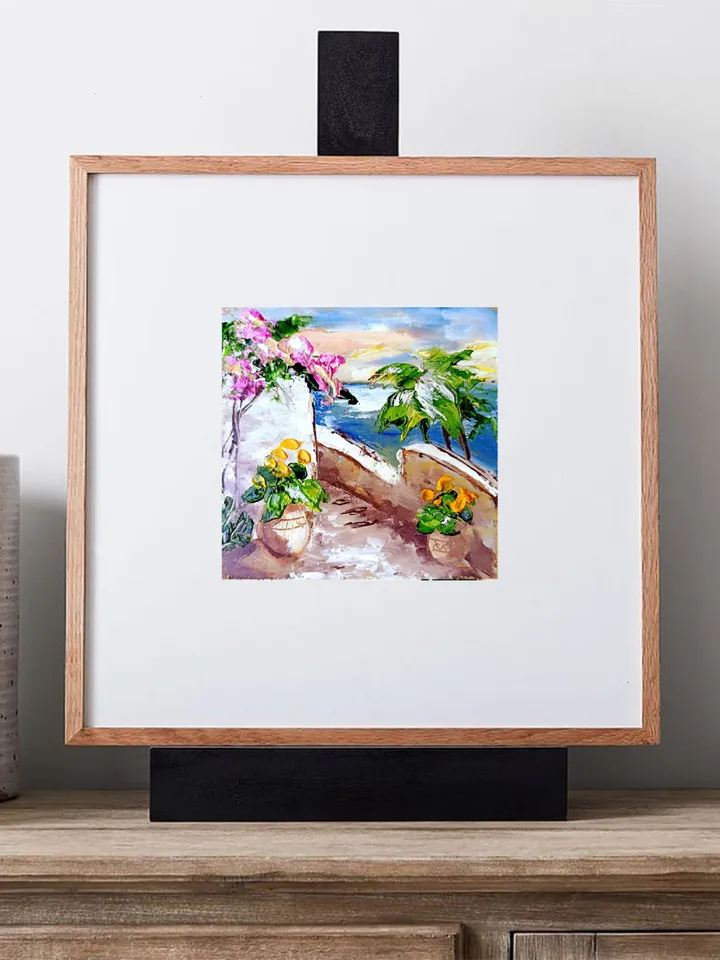Italian Landscape Painting Italy Original Art Impasto Oil Painting Seascape Wall Art Painting Coast Cityscape 4x4 by ArtProkopaloSv