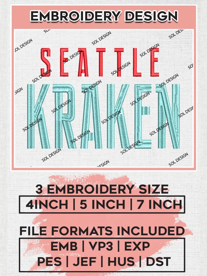 NHL Seattle Kraken Wordmark Logo Embroidery Files, NHL Seattle Kraken Machine Embroidery Designs, NHL Embroidery Designs, NHL Machine Embroidery Designs, Digital Download