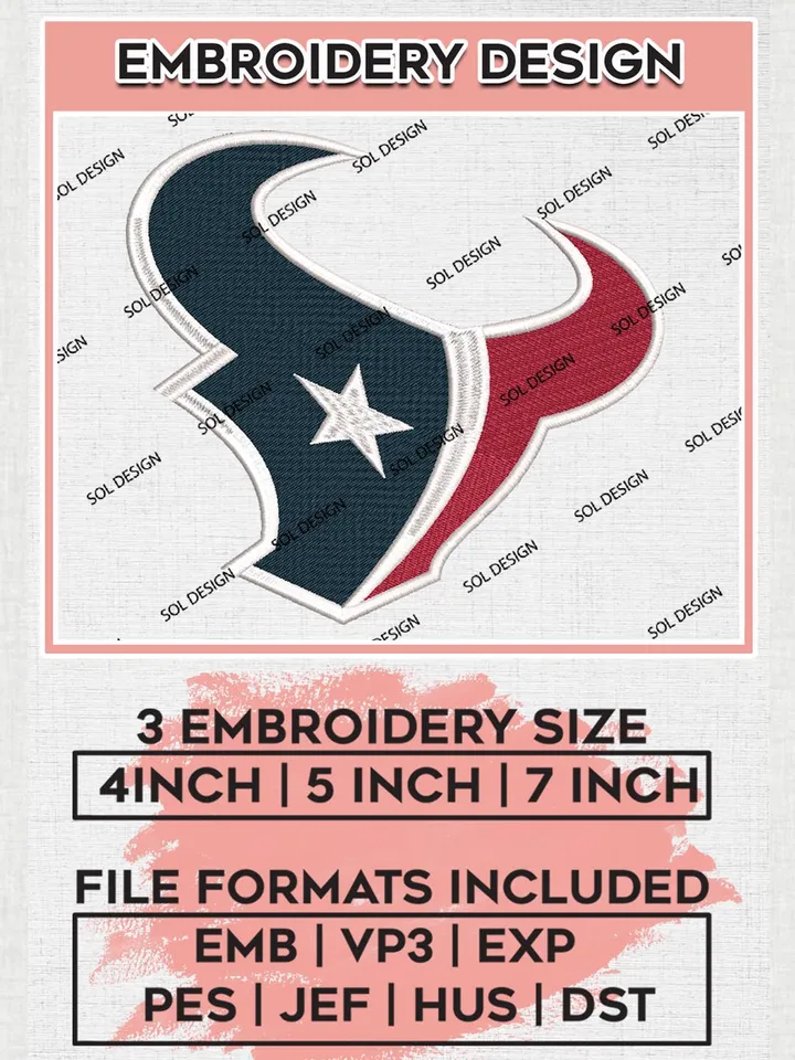 Houston Texans Logo Embroidery Designs, NFL Texans, NFL Embroidery Designs, NFL Houston Texans Machine Embroidery Design, Digital Download