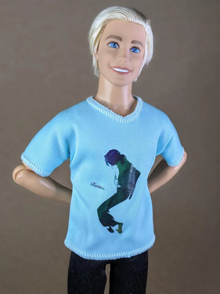 Turquoise printed T-shirt for 12-inch fashion male dolls