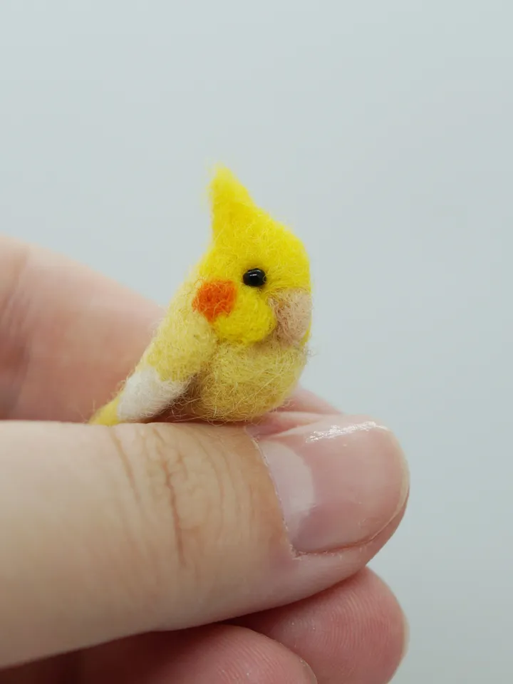 Miniature needle felted yellow cockatiel, tiny pet, cockatiel, made to order