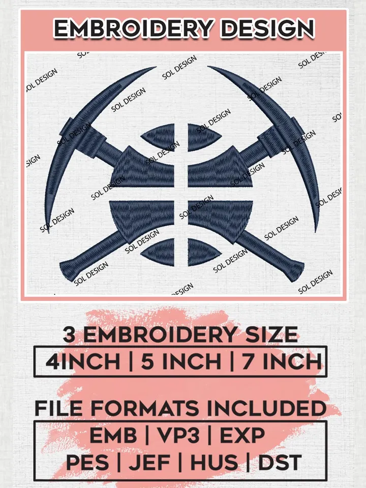 Denver Nuggets Embroidery Designs, NBA Logo Embroidery Files, Northwest, NBA Machine Embroidery Designs, NBA Embroidery Design, Instant Download, Digital Download