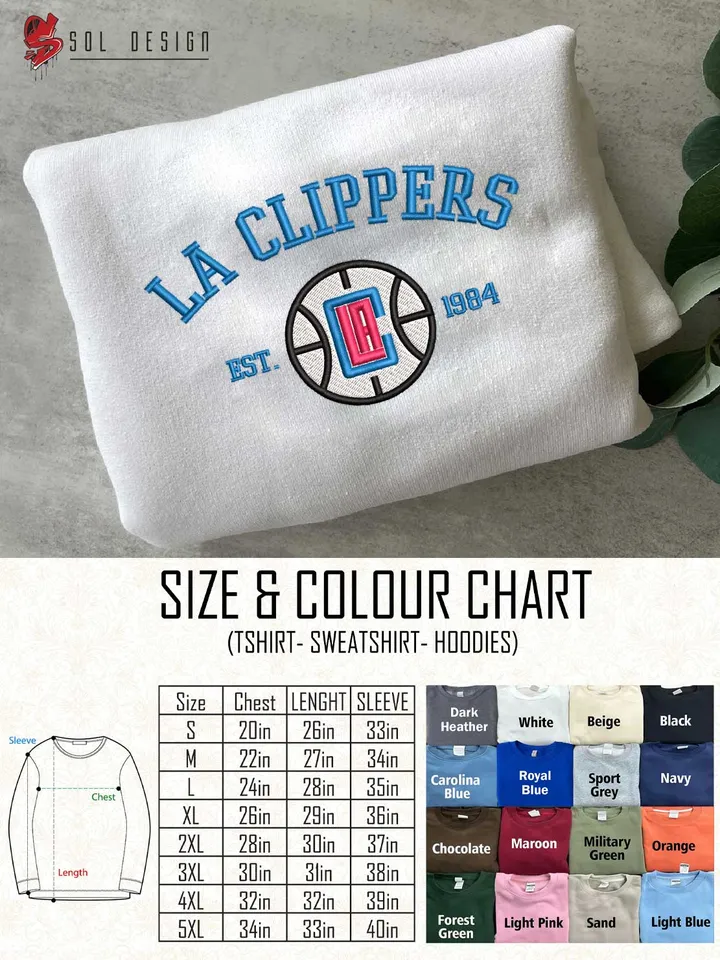 LA Clippers Est 1984 Embroidered Sweatshirt, NBA Team Embroidered Sweater, NBA LA Clippers Shirt, Basketball Embroidered Hoodie, Unisex Crewneck, NBA Basketball Fan Gift Tee