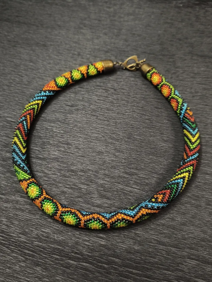 Bright Multicolor Beaded Necklace, Ethnic Colorful Short Necklace