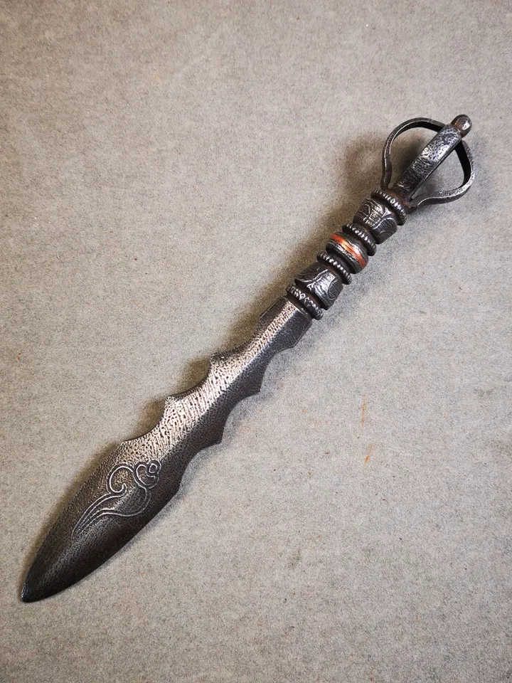 Gandhanra Tibetan Amulet,Fire Vajra Sword of Wisdom Buddha Manjushri,Dharma Ritual,Made of Cold Iron inlaid with Copper