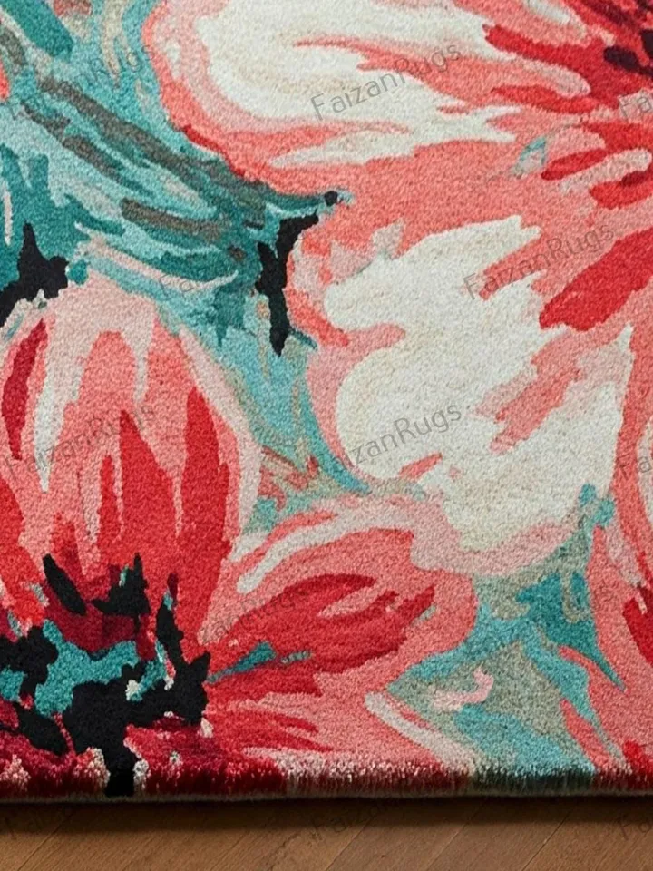Handmade floral rug, elegant pink & red bloom for home décor, floral rug, area rug, 10x14 floral rug, pink rug, red rug, bedroom rug, rug