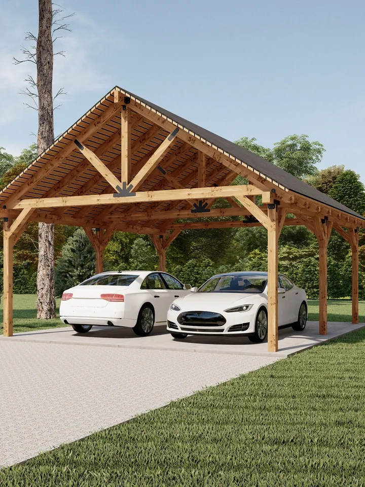 20'x24' Wooden  Carport Plans, Gable Roof Pavilion Blueprints with Material List