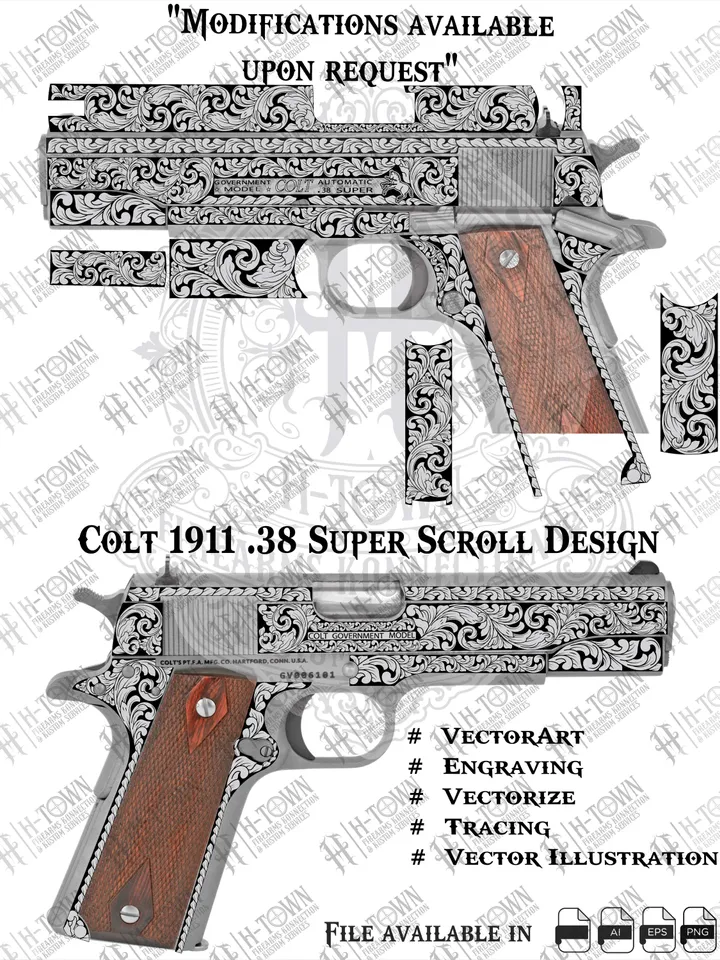 Colt 1911 .38 Super Scroll Engraving Design (Digital File)