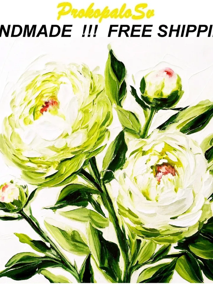 Peony Painting Flower Original Art Blue Peonies Impasto Oil Painting Small Wall Art Gift by ArtProkopaloSv