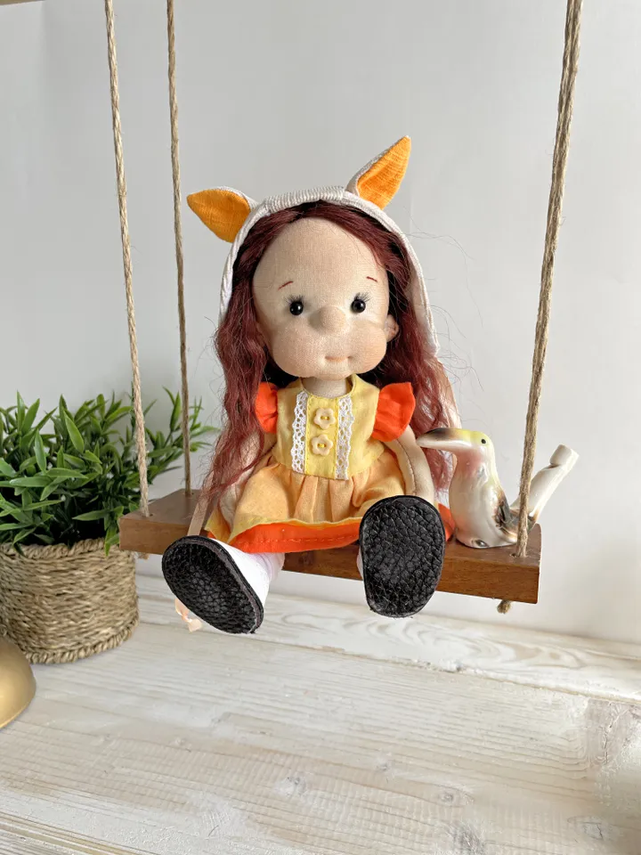 Handmade Textile Doll Waldorf Style Collectible Art Doll Heirloom Gift (20cm) Birthday Gift for Girl