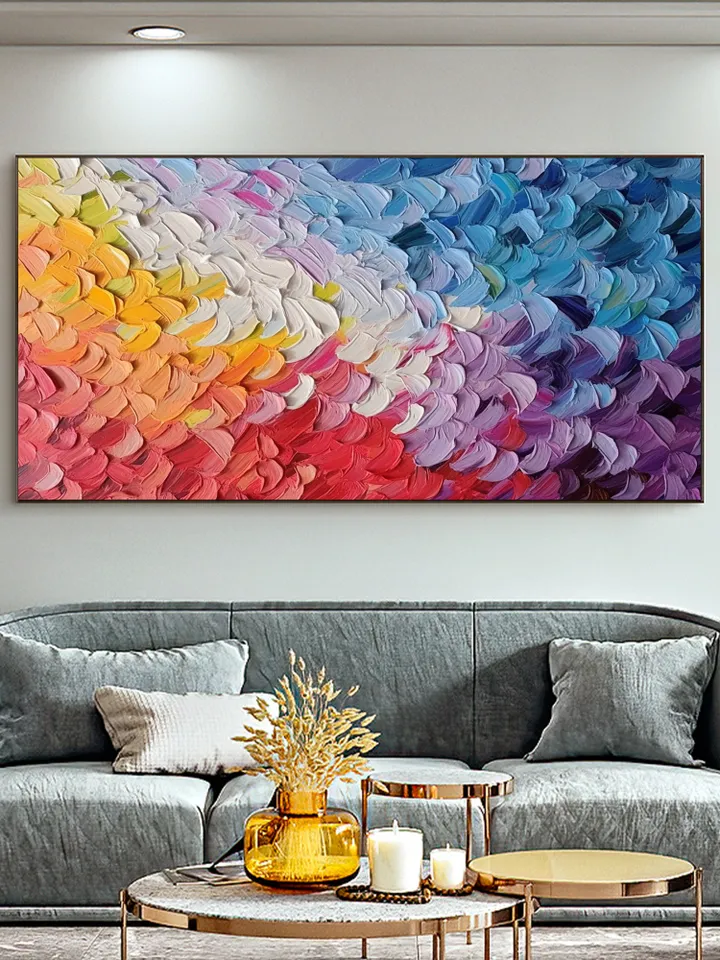 Original Oil Painting On Canvas, Large Wall Art, Abstract Colorful Feathers Painting, Custom Painting, Office Living room Bedroom Wall Decor