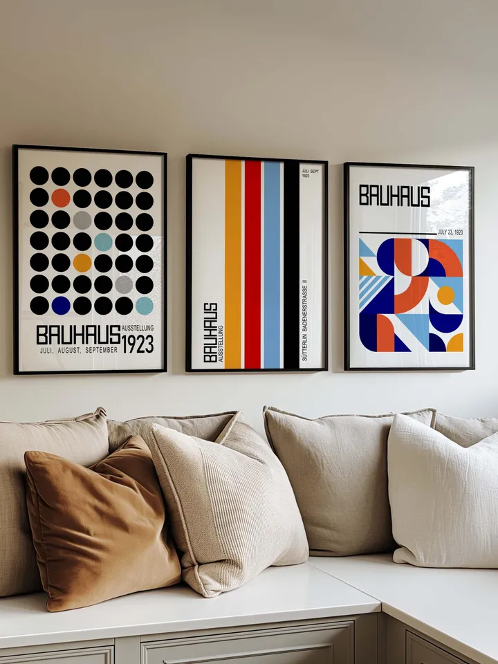 Bauhaus poster set of 3 premium printable wall art prints mid century modern minimalist abstract geometric bundle digital download poster