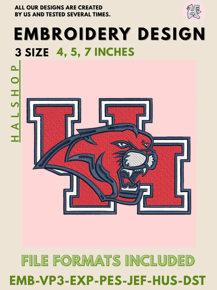 NCAA Houston Cougars Logo β Instant Download Embroidery Design β€οΈπ